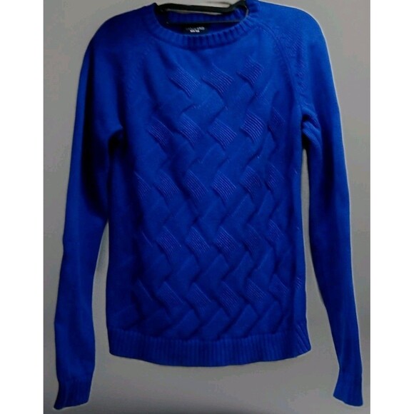 Lands' End Women's Drifter Sweater Blue Cable Knit Cotton Pullover M 10-12 EUC - Picture 1 of 8